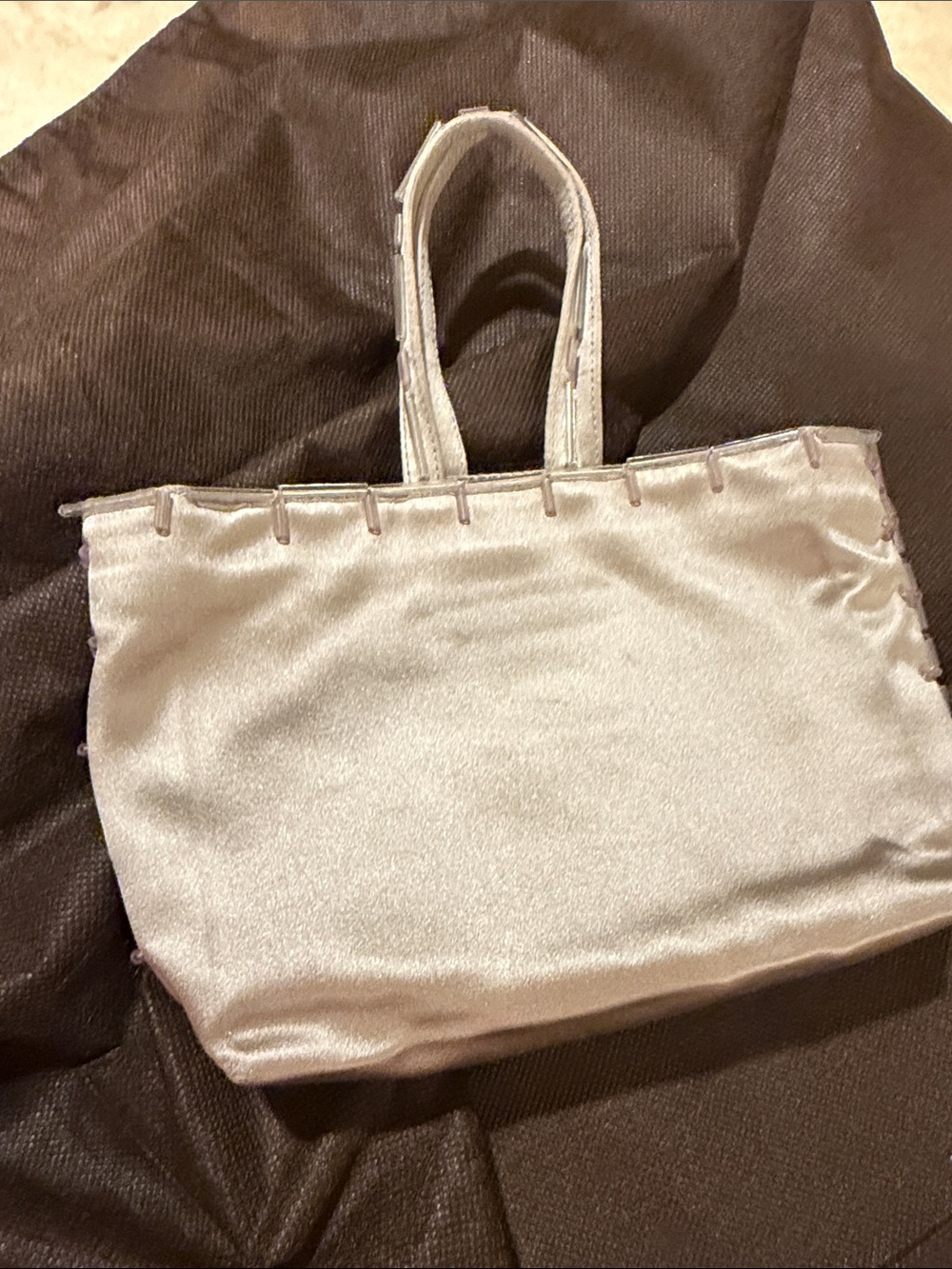 Prada Silver Satin Tote Bag